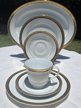 Noritake Regent Gold 4332 Fine China Lot - Platter, Plates, Cups